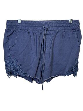 Knox Rose Blue Chambray Pull-On Shorts Women’s Small Lace Hem Boho